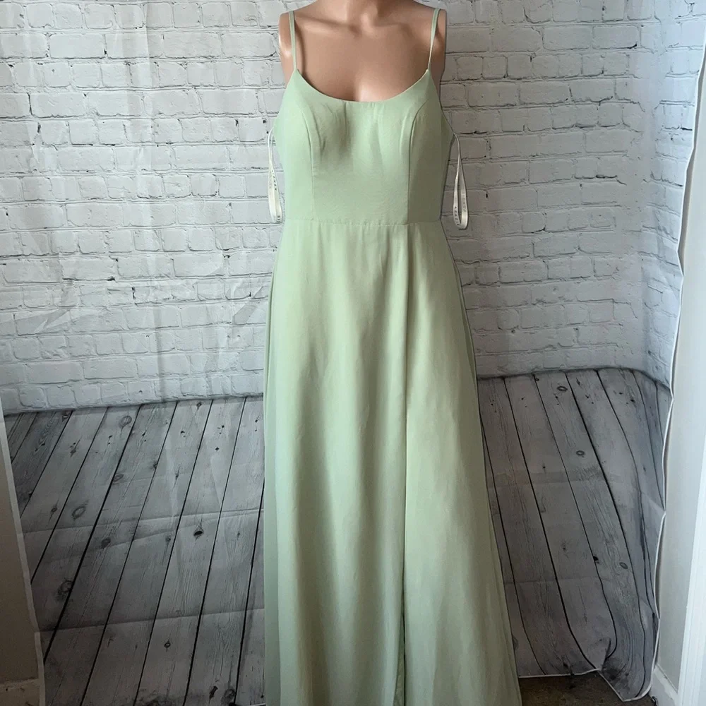 Azazie light green polyester formal long dress size M - Picture 1 of 14